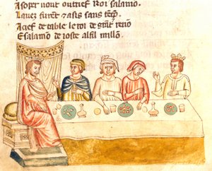 Repas du roi et de ses sujets. Miniature du 12ème siècle. Biblioteca Marciana Venise - Unknown artist