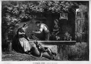 Métier et artisan : un coutelier en Auvergne. Gravure dans "Le Monde illustré" 1883. Collection privée