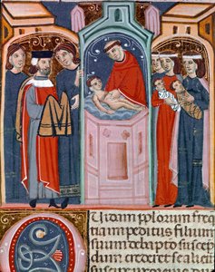 Scène de baptême miniature tirée du Code Justinien (Codex Justinianus), recueil de lois et d