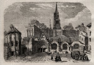 Église monolithe de Saint-Émilion en Gironde - gravure dans "Dictionnaire populaire illustré" - 1864