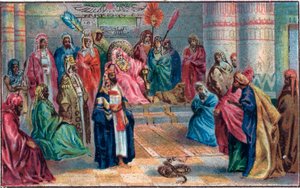 Moïse et Aaron contre le pharaon en colère. Chromolithographie de la fin du XIXe siècle. - Unknown artist