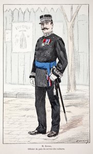 M. Roudil, officier de paix du service des voitures. Eau-forte en couleurs, pour illustration Histoire du corps des gardiens de la paix, livre publié sous les auspices de Louis Lépine (1846-1933) préfet de police de la Seine, par Alfred Rey (1864-?) et Lou - Unknown artist