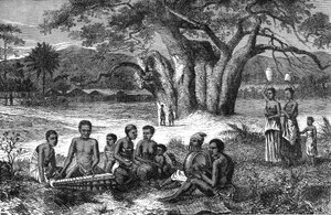 Musiciens des rives du fleuve Zambèze, Afrique. Gravure 1885 - Unknown artist