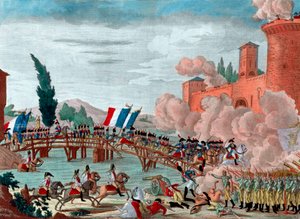 Napoléon menant son armée à travers le pont de Lodi - Napoléon lors de la bataille et du passage du pont de Lodi en 1796 - Passage du pont de Lodi en Italie par l