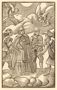 Maintenant, maintenant regardez comment les saints pèlerins chevauchent, les nuages sont leurs chars, les anges sont leurs guides de Le Voyage du pèlerin de ce monde à celui qui est à venir par John Bunyan (1628-1688) Christian et