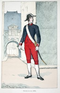 Officier de paix (1802). Eau-forte en couleurs, pour illustration "Histoire du corps des gardiens de la paix" livre publié sous les auspices de Louis Lépine (1846-1933) préfet de police de la Seine, par Alfred Rey (1864-?) et Louis Féron (1862-?). - Unknown artist