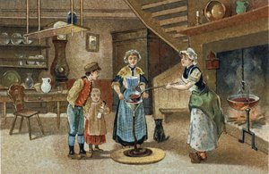 Ancienne coutume célébrée dans la région du Dauphiné : La boudinée. Chromolithographie de la fin du 19ème siècle - Unknown artist