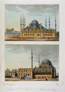 Empire ottoman : Mosquée Bleue (ou Sultanahmet Camii) construite par le sultan Ahmet I et Mosquée de Laleli à Istanbul - Unknown artist