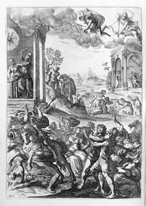 Ovide (Ovidius) - illustration pour le livre 15 - (P. Ovidii Nasonis Metamorphose libri XV um notis TH. Farnabii.) note de Thomas Farnaby (Farnabia) (1575-1647)