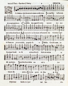 Page de partition musicale de Confitebor tibi Domine, psaume dédié à Palestrina par Costanzo Porta - Unknown artist