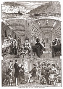 La vie en wagon-palais sur le chemin de fer du Pacifique, gravure sd. 19e siècle. - Unknown artist