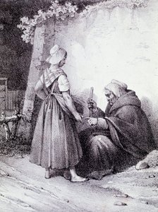 Chiromancie : une vieille diseuse de bonne aventure lit la main d