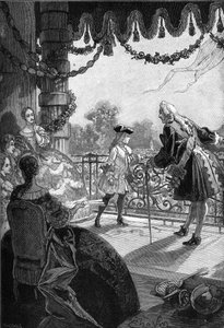 Paris, les Tuileries (1721) : Le roi de France Louis XV (1710 - 1774) se montrant sur le balcon des Tuileries. Gravure du 19ème siècle. Dans « Histoire de France » de Jules Michelet - Unknown artist