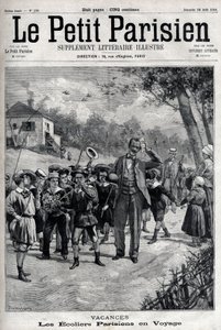 Vacances scolaires parisiennes en excursion à la campagne. Gravure dans « Le Parisien » - Unknown artist
