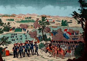 Passage du Mincio le 11 Prairial an IV (20 décembre 1800) par les grenadiers français. Sous les yeux de Bonaparte général en chef - Gravure - 1800 - La bataille de Pozzolo (également connue sous le nom de bataille du Mincio, et Monzambano) - Le passage du - Unknown artist