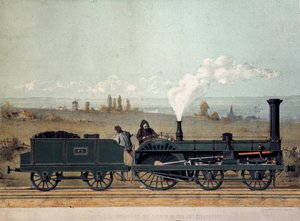 Locomotive de passagers et wagon de charbon du chemin de fer de Strasbourg (système Crampton) - Unknown artist