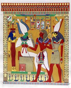 Pharaon Mérenptah Ier guidé par Horus en présence d