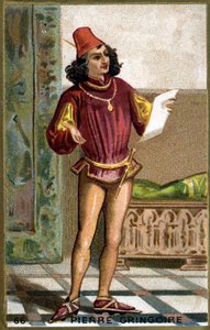 Pierre Gringoire (1475 - 1538), poète dramatique français. Chromolithographie du XIXe siècle.