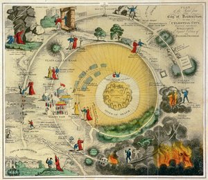 Plan de la route de la Cité de la Destruction à la Cité Céleste, gravé expressément pour l