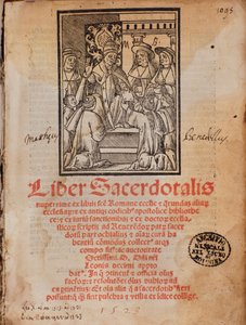 Le Pape Léon X reçoit le livre Frontispice du livre de liturgie Liber Sacerdotalis par Castellini - Unknown artist