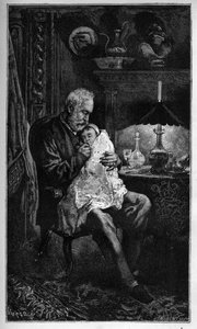 Portrait de Victor Hugo, assis avec sa petite-fille Jeanne - gravure de « L