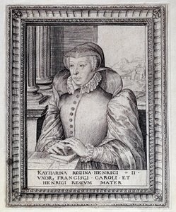 Portrait de Catherine de Médicis (Caterina de Medici) (1519-1589), Reine de France. Gravure du 16e siècle. Pau, Musée du Château - Unknown artist