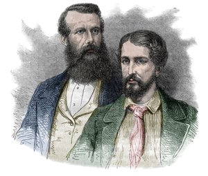 Portrait de John Hanning Speke, explorateur britannique, et James Augustus Grant, soldat et explorateur britannique. Ensemble, ils ont exploré les sources du Nil - gravure dans « L