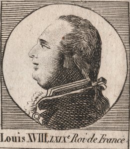 Portrait de Louis XVIII (1755-1824), surnommé le Désiré, roi de France et de Navarre de 1814 à 1815 et de 1815 à 1824 - gravure de « Instruction sur l