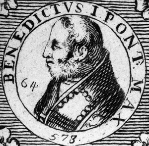 Portrait du Pape Benoît I. Gravure du 19ème siècle.