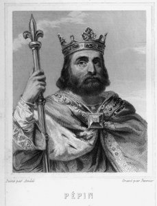 Portrait de Pépin le Bref (v. 714 - 768), Roi des Francs, premier des Carolingiens - dans “Histoire des Français” par Lavallée, gravure - Unknown artist