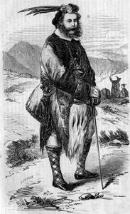 Portrait de Roualeyn George Gordon Cumming (1820-1866), voyageur et chasseur de lions écossais. Gravure par Linton dans « Le Monde Illustré » n°56 du 8 mai 1858.
