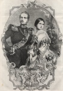 Portrait de leurs altesses royales la princesse Victoria (reine Victoria) et le prince héritier Frédéric-Guillaume de Prusse. Gravure de 1858. - Unknown artist