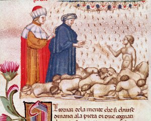 Portrait du poète italien Dante Alighieri dans le cercle de la gourmandise (chant 6 de l