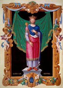 Portrait du roi de France Louis VII le jeune (1120-1180). Miniature dans le Recueil des rois de France par Jean du Tillet