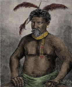 Portrait du roi zoulou Cetshwayo (ou Cetawayo, Cetewayo, Cetywajo, Ketchwayo) (1826-1884) Gravure du XIXe siècle