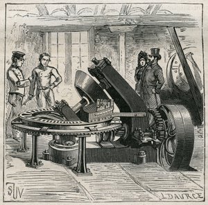 Machine Fleury utilisée pour le moulage mécanique des briques. Gravure de 1885 dans Les arts et métiers illustrés par Adolphe Bitard. - Unknown artist