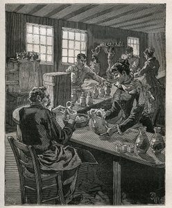 Poterie : remplissage de poteries. Gravure de 1885 dans "Les arts et métiers illustrés" par Adolphe Bitard. - Unknown artist