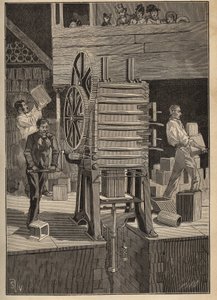 Poterie : moulage mécanique des pièces creuses. Gravure de 1885 dans "Les arts et métiers illustrés" par Adolphe Bitard. - Unknown artist