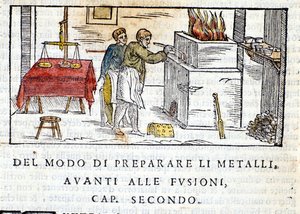 Préparation du métal pour la fonte - dans Pirotechnia de Biringuccio