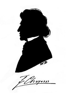 Silhouette de profil du compositeur polonais Frédéric Chopin (1810-1849) avec autographe. 19ème siècle - Unknown artist