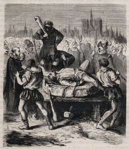 Punition de François Ravaillac (1578-1610) assassin du roi Henri IV (1553-1610) sur la place de Grève à Paris en 1610 - Gravure de 1879 dans « Histoire des sociétés secrètes, politiques et religieuses » par Pierre Zaccone (1817-1895) - Unknown artist