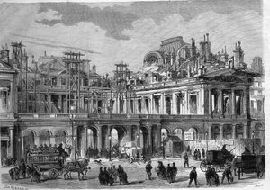 Travaux de reconstruction du Palais-Royal à Paris. Gravure dans "L