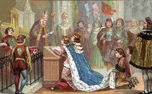 Relation de la Bretagne à la France : Louis XII (1462-1515) épousa Anne de Bretagne (1477-1514). Leur mariage réunit la Bretagne à la France (1499). Chromolithographie de la fin du 19e siècle. - Unknown artist