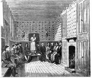 Réunion religieuse des Shakers américains. Gravure du 19ème siècle. - Unknown artist