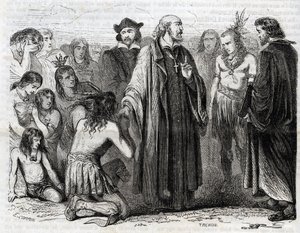 Représentation de Bartolomé de las Casas (1484-1566) prêtre dominicain, missionnaire auprès des Indiens (Portrait de Bartolomé de las Casas, frère dominicain et protecteur des Indiens) - gravure de 1860 - Unknown artist