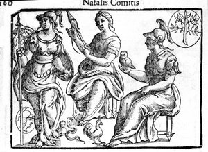 Représentation de la divinité Athéna. Gravure de « Mythologiae sive explicationes fabularum » de Natalis Comitis. 1637