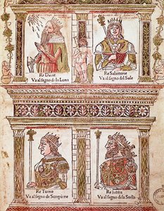 Représentation de la page des Rois : Roi David, Roi Salomon, Roi Turno et Roi Lubba (Page des rois) Planche du « Libro delle sorti » par Lorenzo Spirito Gualtieri - Unknown artist