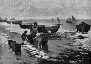 Retour des pêcheurs sur la grève à Belle-Île en Bretagne. Gravure dans « Le Journal de la jeunesse » - Unknown artist