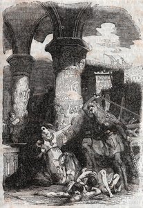 Rodomont massacre les habitants de Paris - gravure de 1851 de "Roland furieux" (Orlando furioso) (16ème siècle) par Ludovico Ariosto, dit l