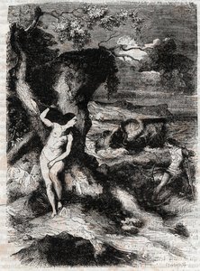 Roland délivre Olympe - gravure de 1851 de "Roland furieux" (Orlando furioso) (16ème siècle) par Ludovico Ariosto, dit l